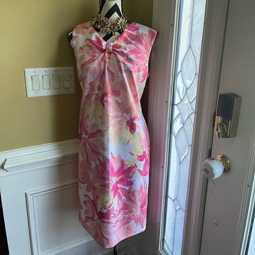 Shelby & Palmer  Multi color shades of pink, yellow & white sleeves dress SZ16